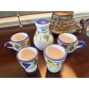 Mixed Lot of Vietri Ceramics Egg Cup, Espresso Cups, Shaker Set of 5 Grapes